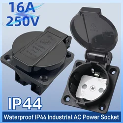 EU IP44 16A250V electrical AC power socket European universal industry with waterproof cover German standard wiring socket black