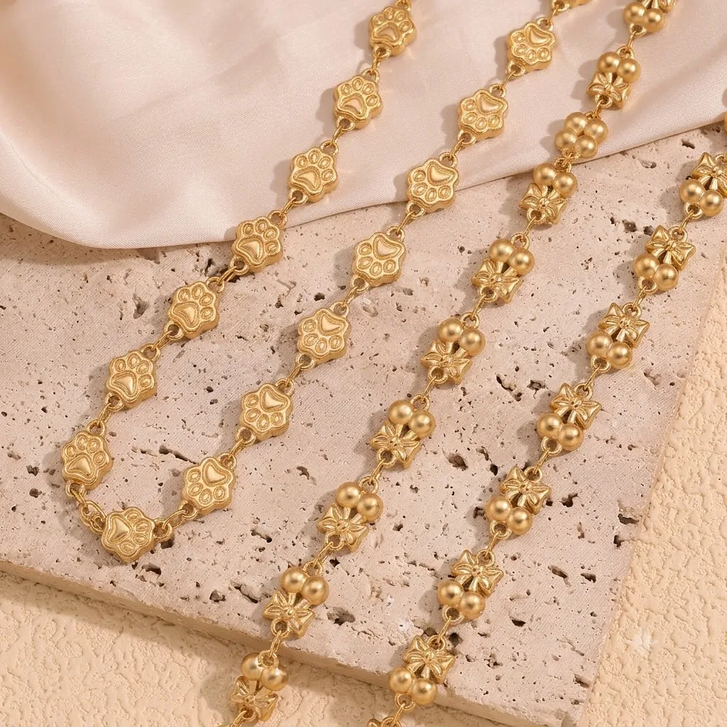 1M Chains Stainless Steel Branches Flower Bow Cherries Paws Link Chain Gold Plated DIY Necklaces Bracelet Jewelry Making Finding