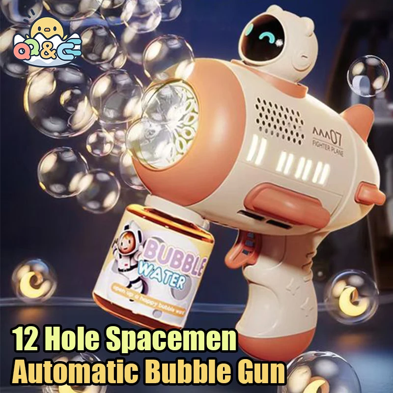 Machine à bulles entièrement automatique pour garçons et filles, souffleur Spaceman avec odorà bulles léger, jouets en forme de fusée, cadeau de fête des enfants, 12 trous