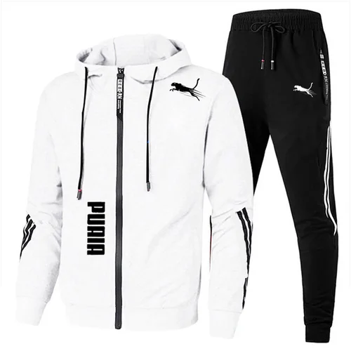 Imagen 2 del producto Conjunto de chándal de primavera y otoño para hombre, Sudadera con capucha de manga larga y Joggers, ropa deportiva de 2 piezas para correr y Fitness, ropa informal