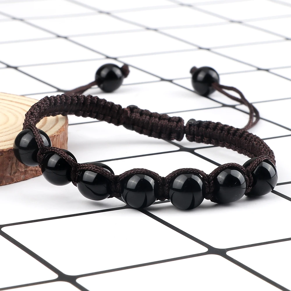 8mm Adjustable Natural Stone Beads Braided for Women Men Dragon Pattern Bracelet Handmade String Rope Yoga Jewelry Friend Gifts