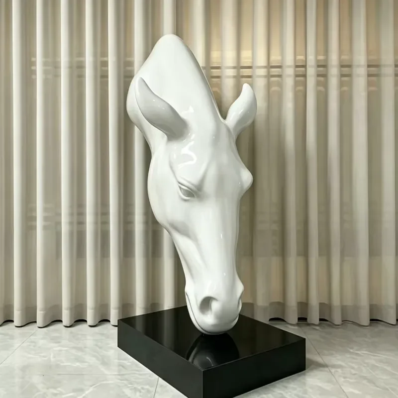 Custom Modern Abstract Fiberglass Horse Head Sculpture FRP Large Animal Statue Resin Art for Hotel Sales Office Home Decor