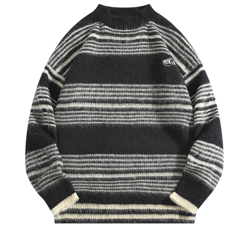 Contrast Color Striped Sweater for Men/Women Japanese College Style Lazy Retro Loose Versatile Casual Pullovers Knitted Tops