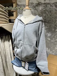 Casualowa jednolite, z kieszeniami bawełniane bluzy z kapturem jesienna moda damska podstawowa Streetwear słodki sweter płaszcz prosty bluza w stylu Vintage Y2K