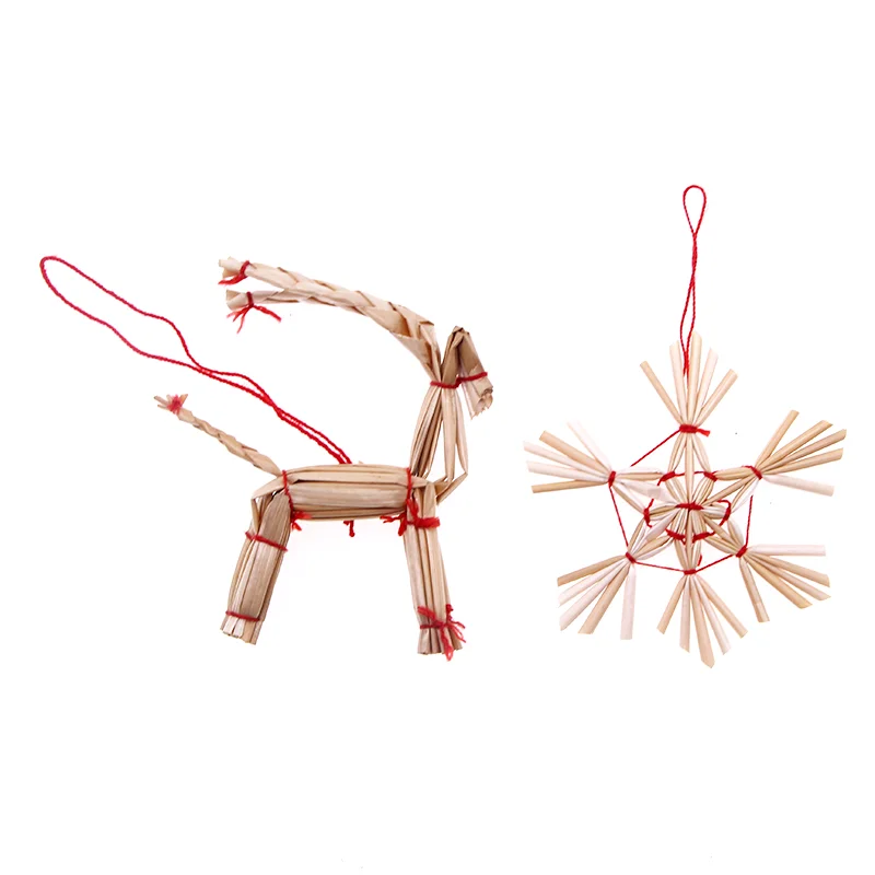 6pcs Christmas Straw Crafts Party Decoration Miniature Scene Xmas Tree Decorations Doll House