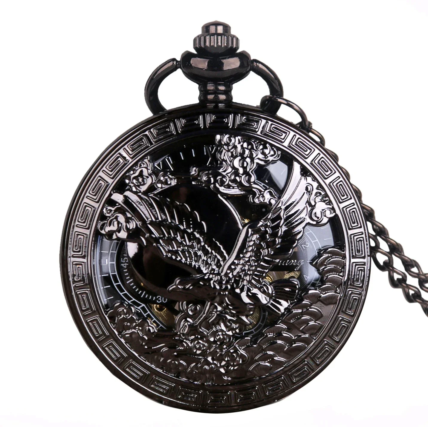 Reloj de bolsillo mecánico para hombre con diseño tallado de águila, reloj de bolsillo con cuerda manual hueca Vintage, relojes Steampunk, reloj colgante de regalo