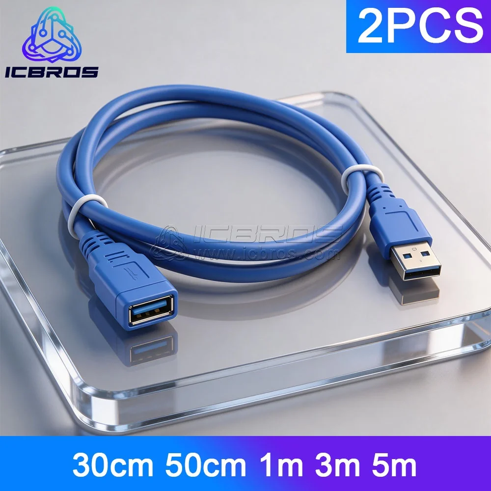2pcs USB3.0 Extension Cable Male to Female Extension Data Sync Cord Cable Extend Connector Cable for Laptop PC Gamer Mouse