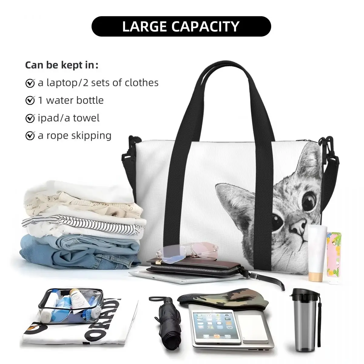 مخصص متستر القط حقيبة سفر الشاطئ سعة كبيرة حمل الحقائب لصالة الألعاب الرياضية النساء التسوق حقيبة كتف واق من المطر #5