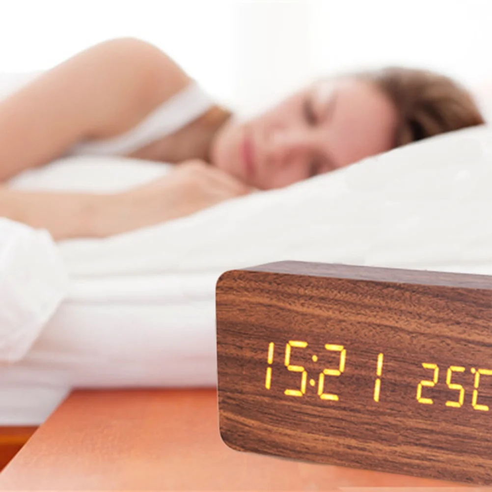 

Led Silent Wooden Modern Digital Alarm With Temperature Usb Powered Bamboo Desk Clock For Bedroom Office Decor Display
