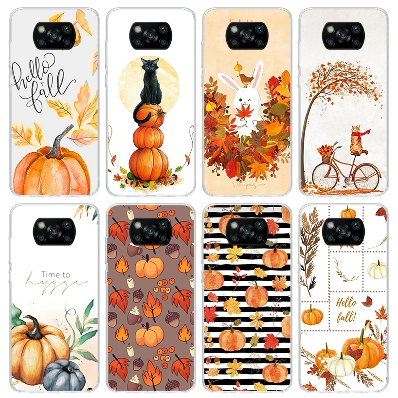 Pumpkin Happy Fall Autumn Phone Case For Xiaomi Poco X5 X4 X3 Nfc M5S M4 M3 M2 F5 Pro F4 Gt F3 F2 F1 Silicone Shell Print Fundas