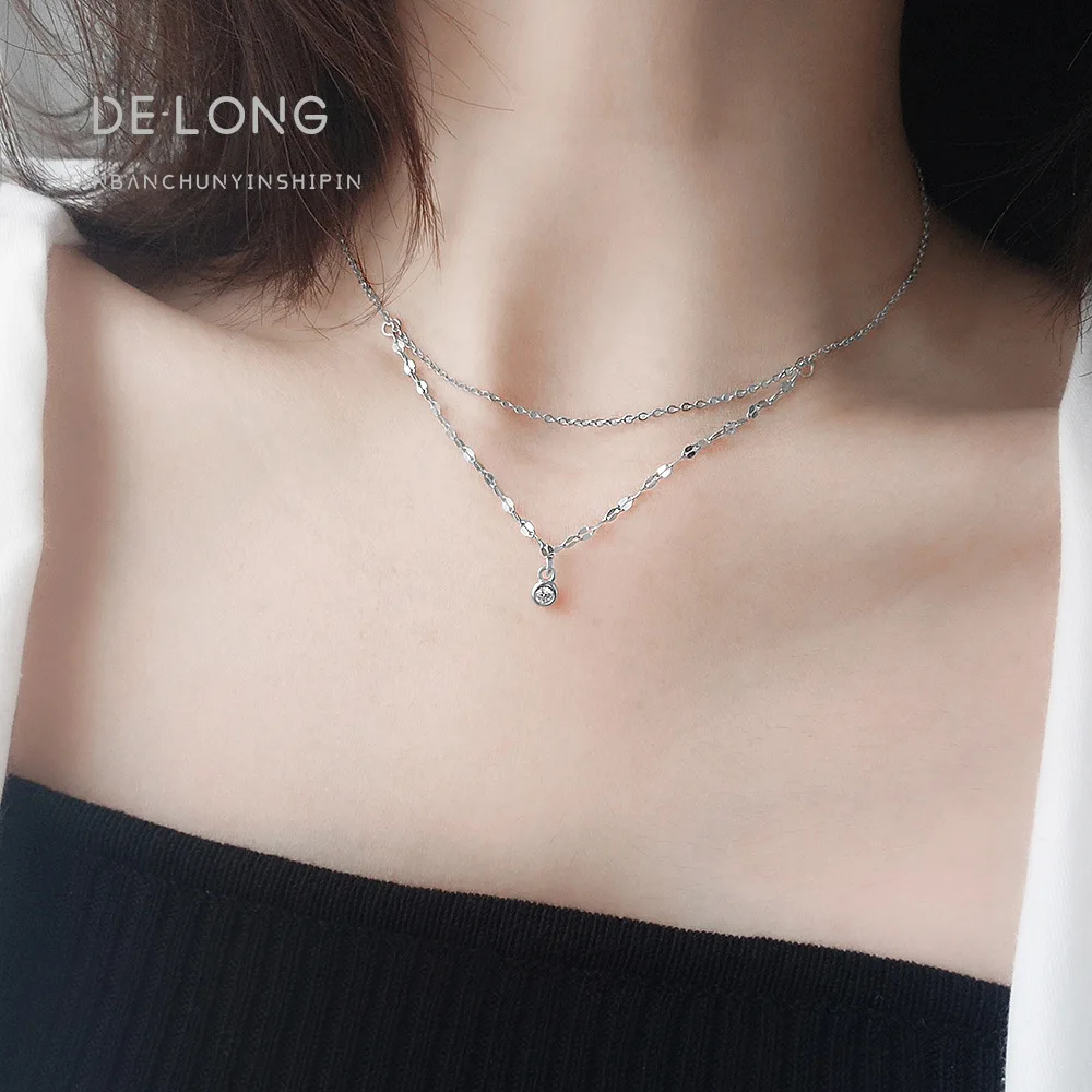 Unique Design Chic Double-layer Wave Small Diamond Necklace S925 Silver Jewelry for Women