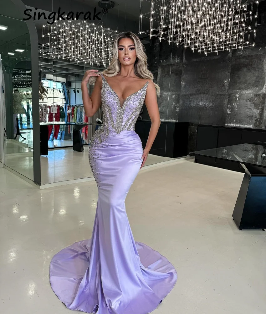 

Sparkly Purple Mermaid Evening Dresses 2024 Bead Diamonds Party Dress For Special Occasions Vestidos De Noche Customized