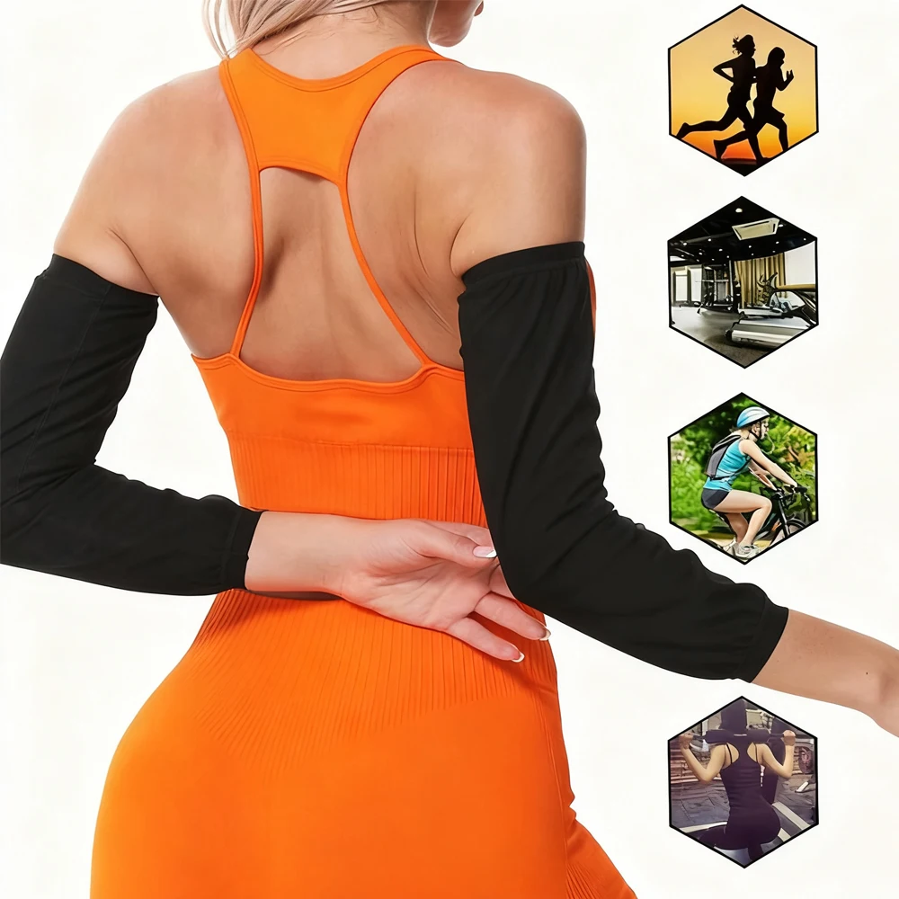 여성용 팔 트리머 1쌍, 압박 슬리브 땀 밴드, 운동 및 피트니스를 위한 열 차단 디자인