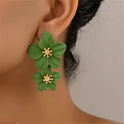 Korean Double-Layers Flower Earrings for Women Wedding Party Boho Statement Dangle Drop Big Earring Fashion Jewelry Earring 2024