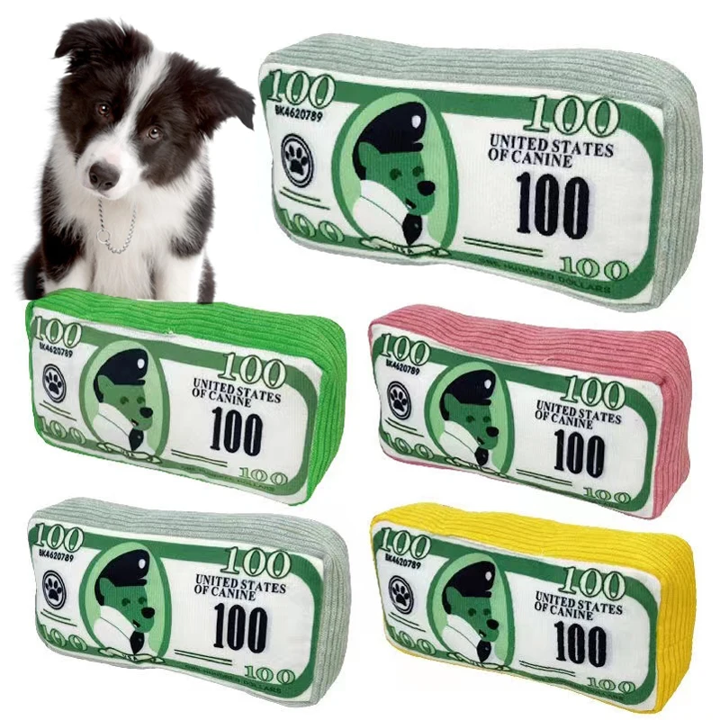 Simulation Money Dog Toys Funny Squeaky Sound Sounding Paper Resistance To Bite Chew Dog Toys Clean Teeth Pet Supplies