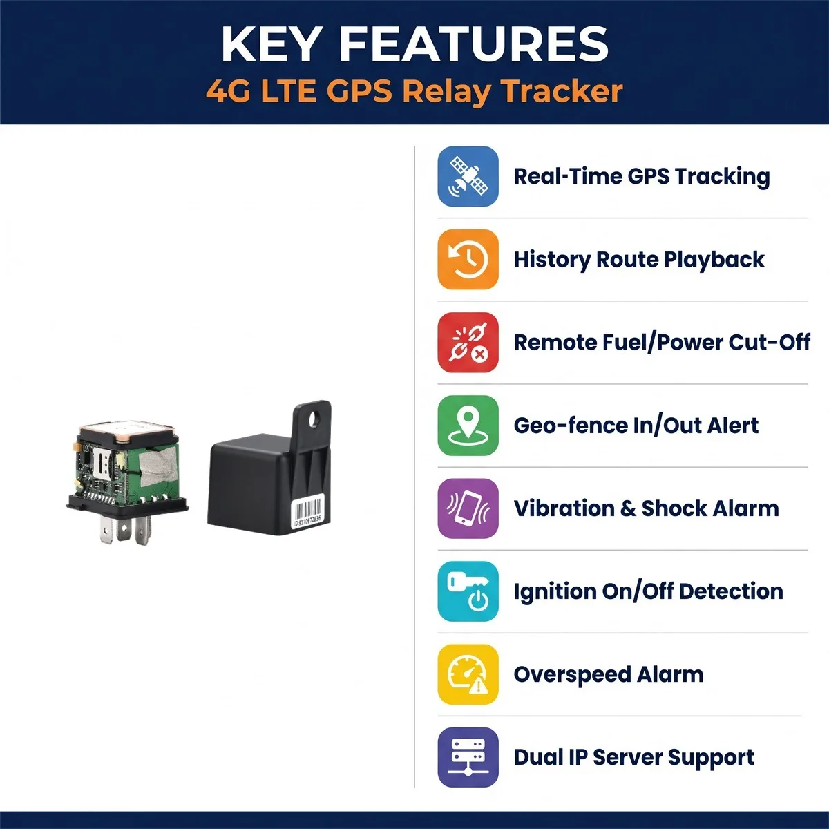 9-95V Wide Voltage Mini 4G GPS Relay Tracker Waterproof Geofence Overspeed Vibration Alarm Free APP Cloud