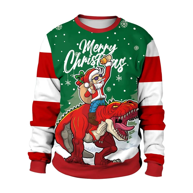 3D Printed Christmas Tree Sweatshirts For Men Dinosaur Dog Pattern Long Sleeves Casual Loose Unisex Pullover O-Neck Hoodies