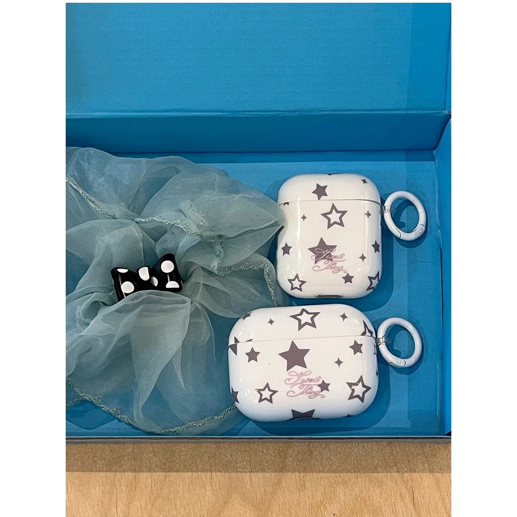 Simple White Background Star Pattern Glossy With Hook Shock Proof Earphone Cover Case for AirPods 1 or 2 3 4 5 Pro 2 Pro 3