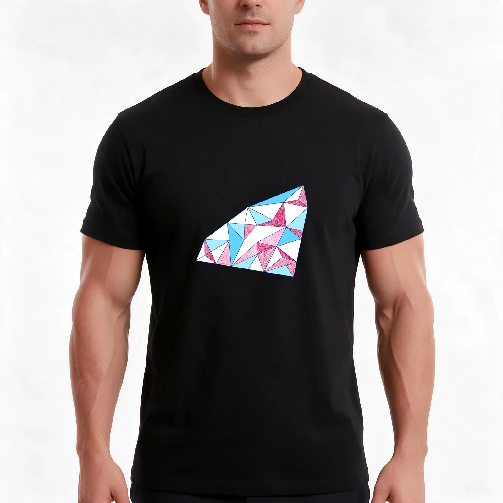 Seamless geometric pattern of triangles T-Shirt, Summer Casual Cotton Tee, Oversized Streetwear Tops, Vintage Graphic Print