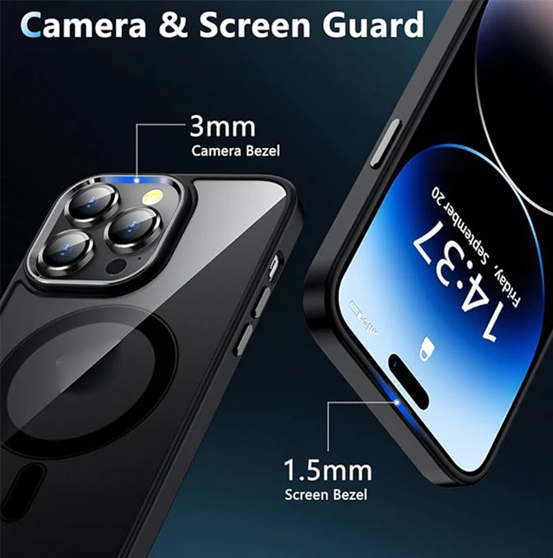 Transparente Schwarze Magnetische Hülle für iPhone 17 16 15 14 Pro Max Plus 13 12 Mini 11 mit Displayschutz und Kameraschutz Handyhüllen – Detail 3
