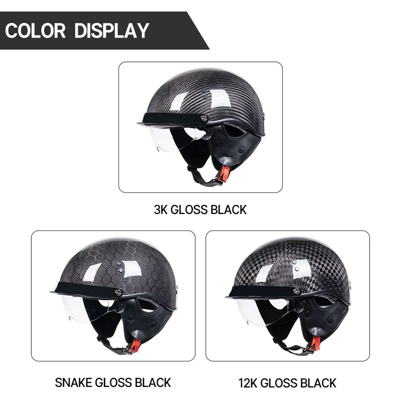 Retro Vintage Open Face Helmet Light Weight 3K 12K Carbonfiber Off-road Motorcycle Casco De Moto Helmets with DOT Unisex