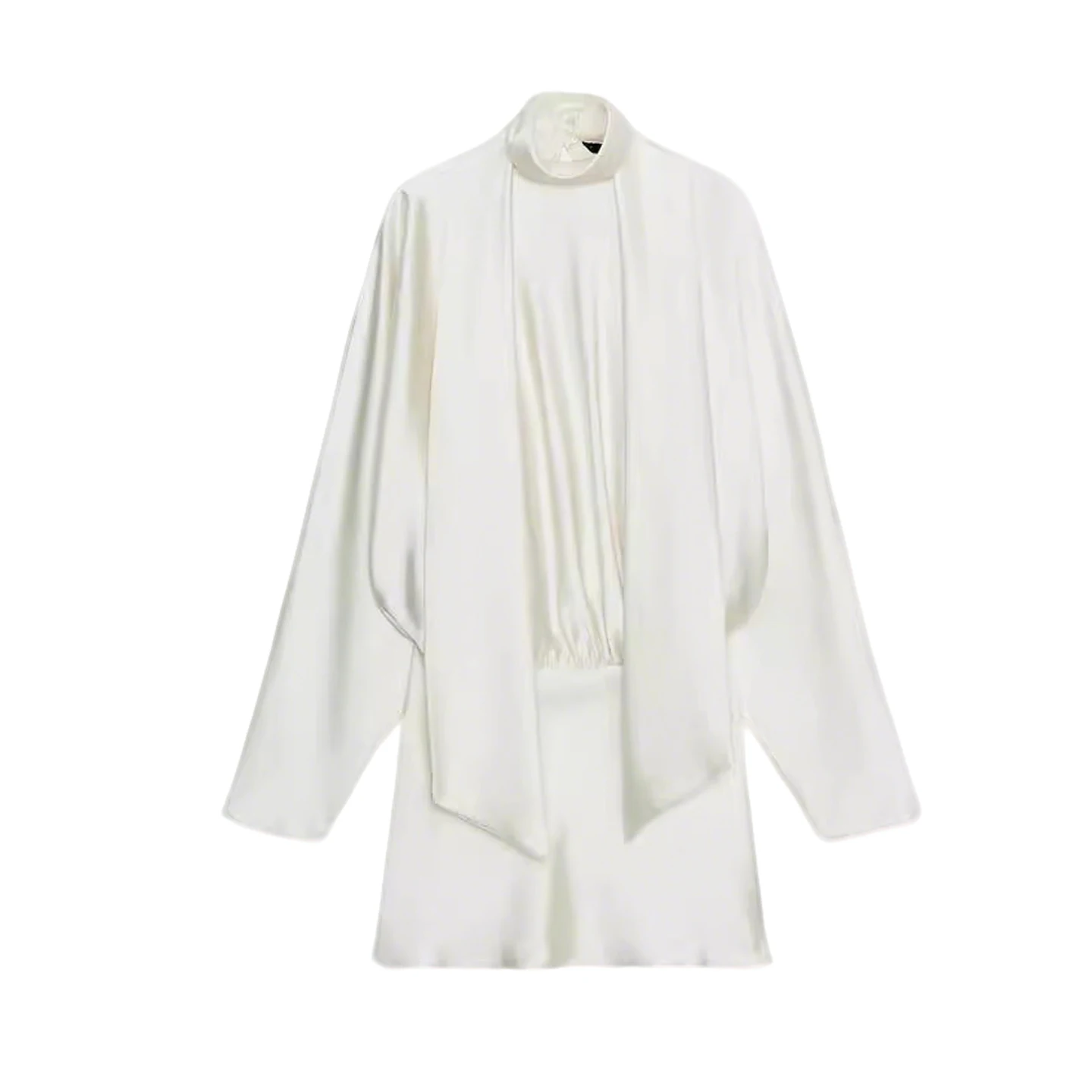 겨울 신상 여성용 매트 슬레 칼라 롱 스웨트 새틴 느낌 스카프 장식 오트 드 폴리에스터 섬유 A라인...