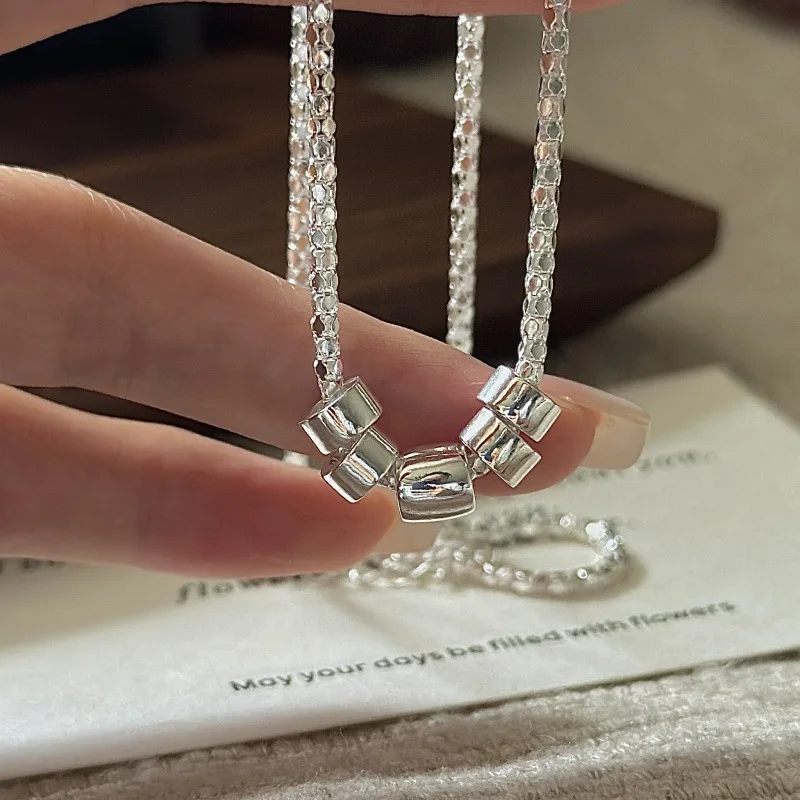 

S925 Серебряное ожерелье-цепочка с попкорном в корейском винтажном стиле, текстурированное минималистское изящное колье, оптовая продажа ювелирных изделий для женщин