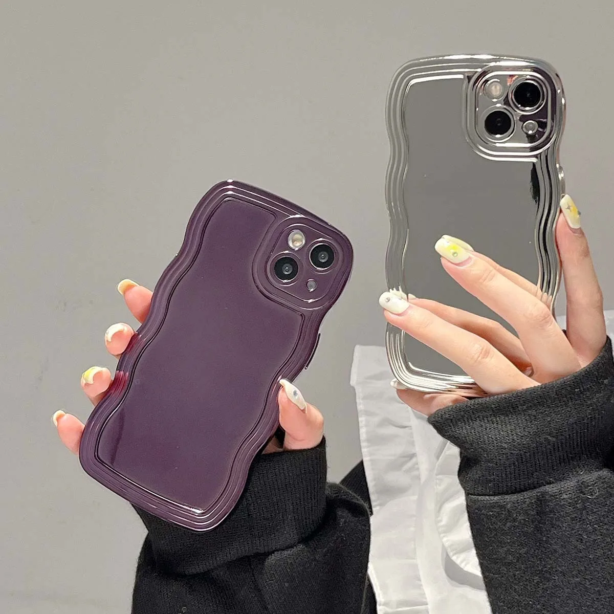 

Cute Glossy Wavy Lines Soft Back Covers For iPhone 14 13 12 11 Pro Max Bumper Full Lens Protection Plating Curly Wave Phone Case