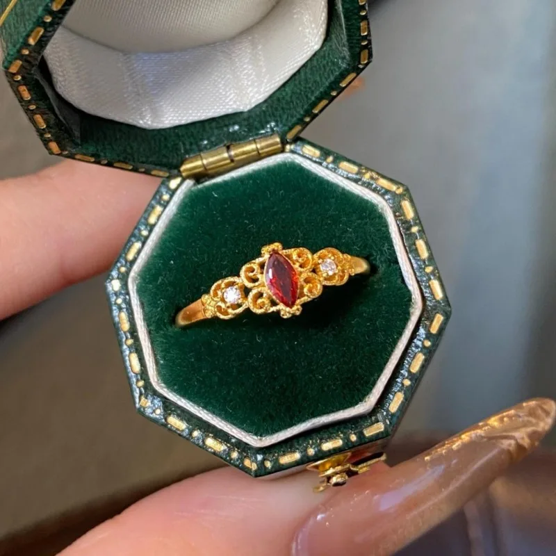 خاتم الكنز الأحمر عين الحصان، مجوهرات الزركون الصغيرة الرائعة، متعددة الاستخدامات، خفيفة فاخرة، مجوهرات عالية الإحساس، مزاج للتنقل اليومي #1