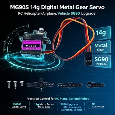 14g Digital Servo MG90S, Metal Gear, 180° Rotation, for RC Boat/Car/Heli
