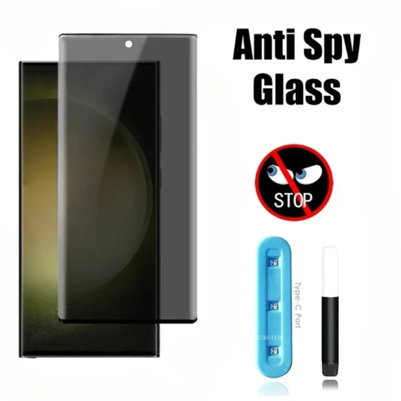 2 Stück gebogene Vollkleber UV Privatsphäre gehärtetes Glas für Samsung Galaxy S23 S22 S21 S20 Ultra Displayschutzfolie für Samsung Note 20 10