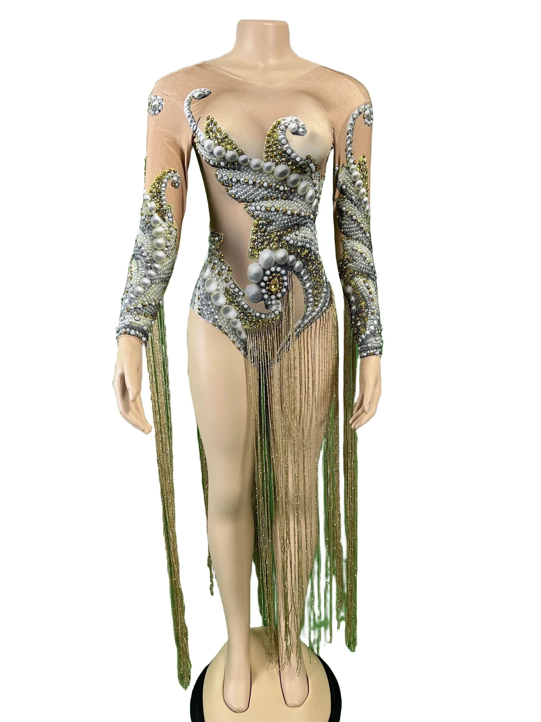 ملابس داخلية نسائية شرابة مطرزة راقصة المغني DJ DS Gogo تمتد سحب الملكة أداء الجاز كم طويل ثياب 2026 جديد #3