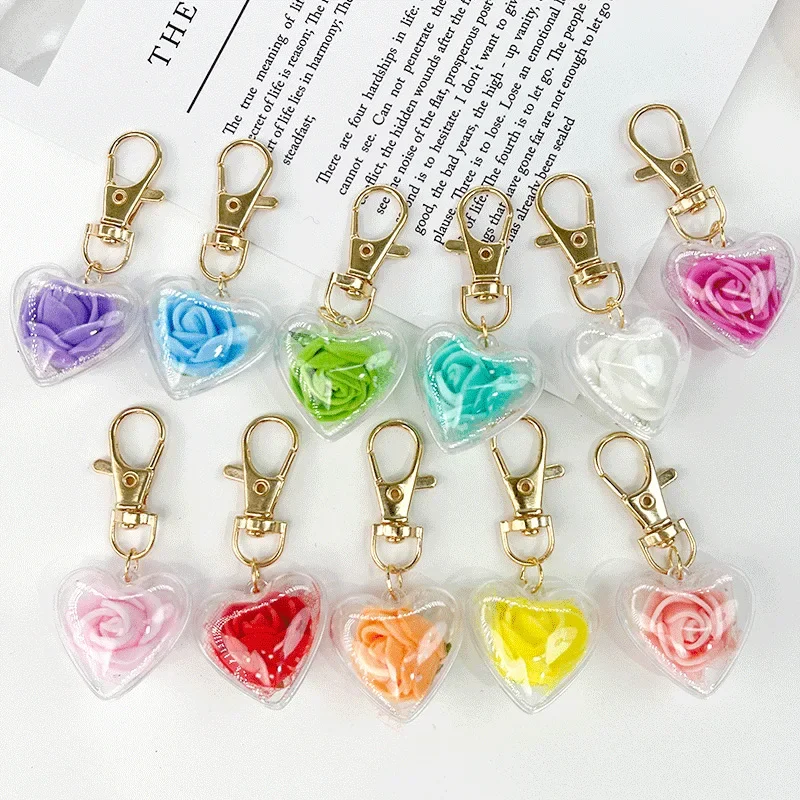 Creative Rose Eternal Flower Keychain Pearl String Love Fashion Bag Pendant New Car Key Chain Pendant Valentine Wedding Gifts