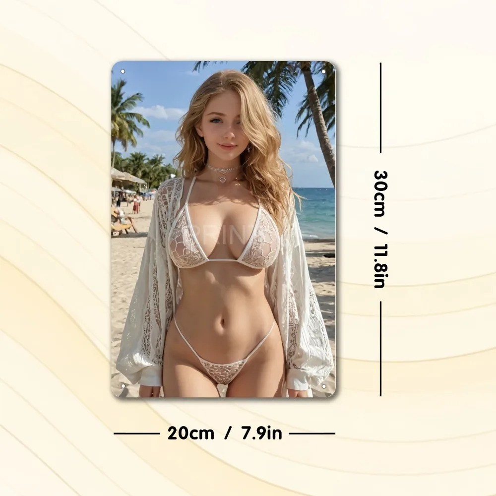 Blonde Bikini Curvy Girl Sexy Model Photo Art ,2D Flat Tin Sign, Metal Wall Decor for Kitchen Bedroom Bar Office, Unframed Gift view 3