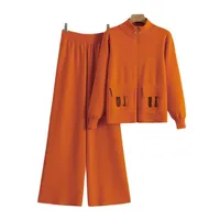 Femmes 2 pièces ensemble tricot pull veste Cardigan jambe large pantalon musulman décontracté tricoté tenues survêtement costume automne hiver tricots 5