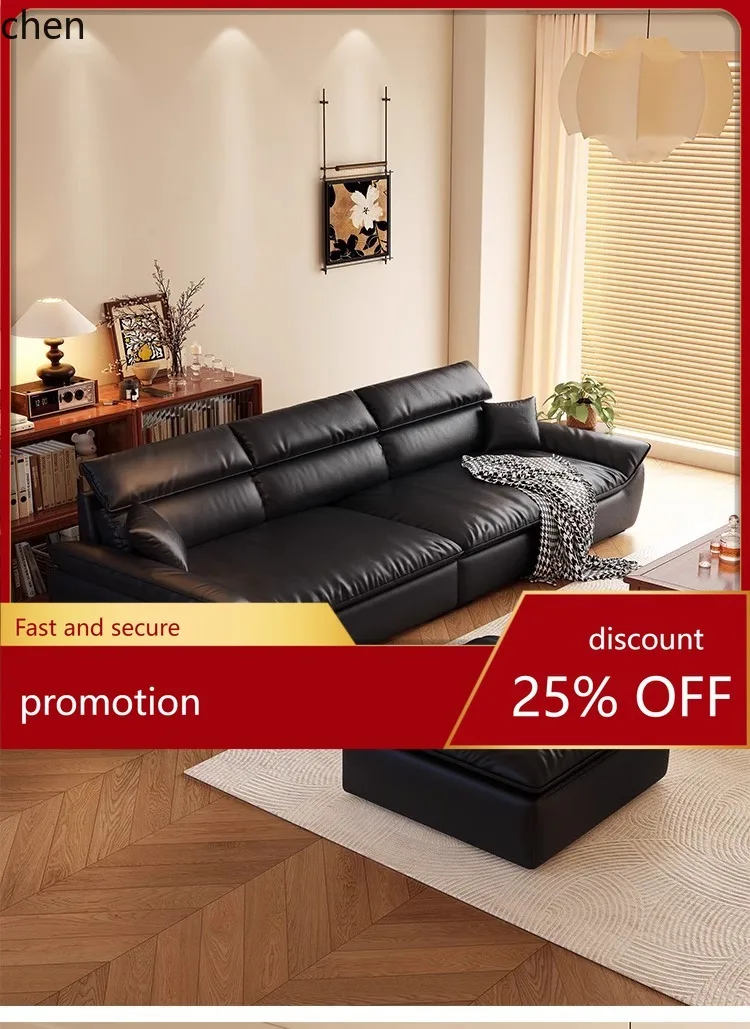 HT Ultra Deep Seat Wide Sailboat Sofa Cat Scratching Leather Living Room Simple Minimalist Three-Seater Sofa