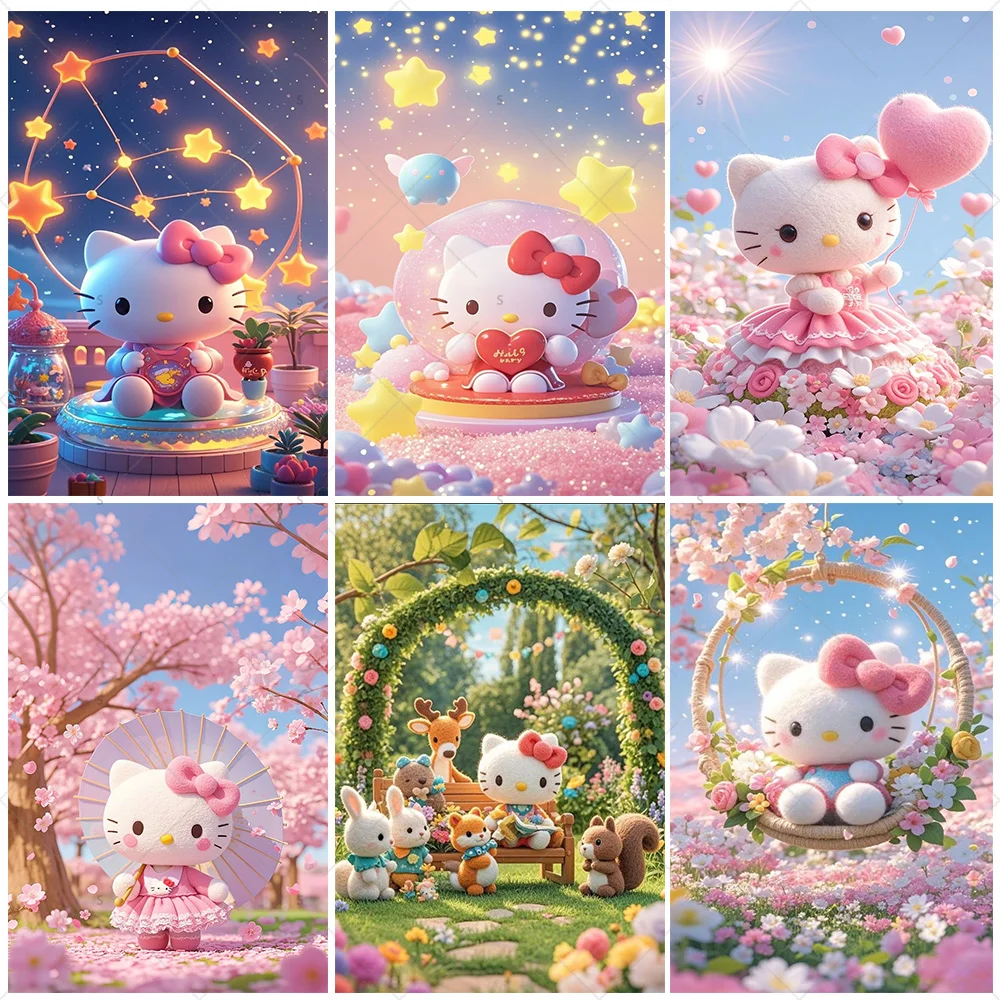 

Cartoon Sanrio Hello Kitty Backdrop Spring Flower Background Supplies Kid Bedroom Door Wall Decor Hanging Cloth Photo Shoot Prop