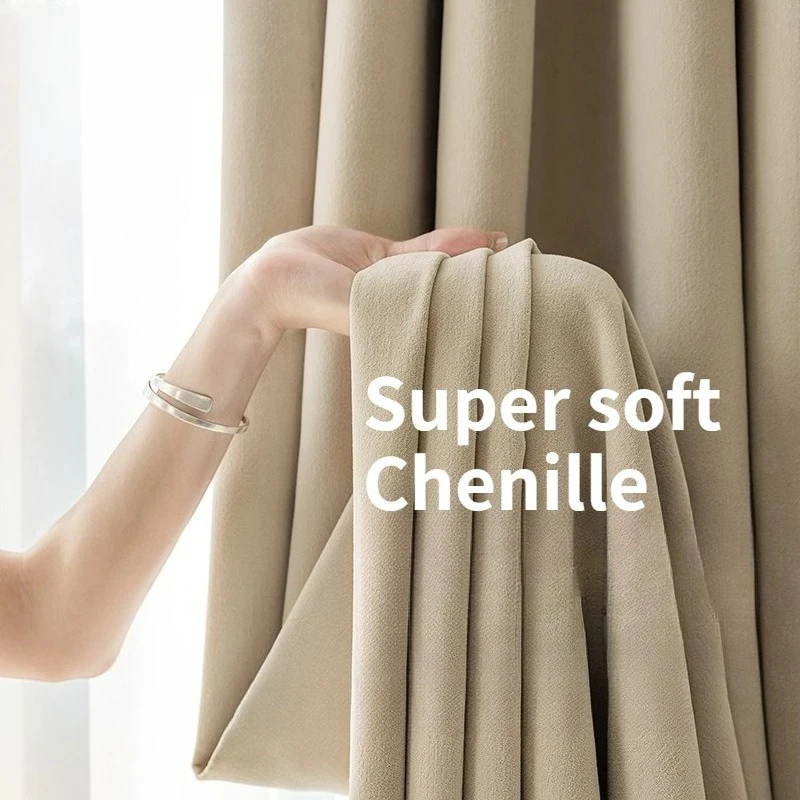 French Creamy Style Super Soft Chenille Thickened High Blackout Curtains for Living Dining Room Bedroom Luxury Decoration Drapes