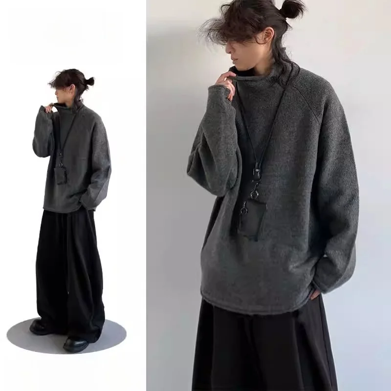 

Вязаный свитер с высоким воротником в стиле ретро, повседневная базовая теплая верхняя одежда для мужчин и женщин на зиму, для прогулок