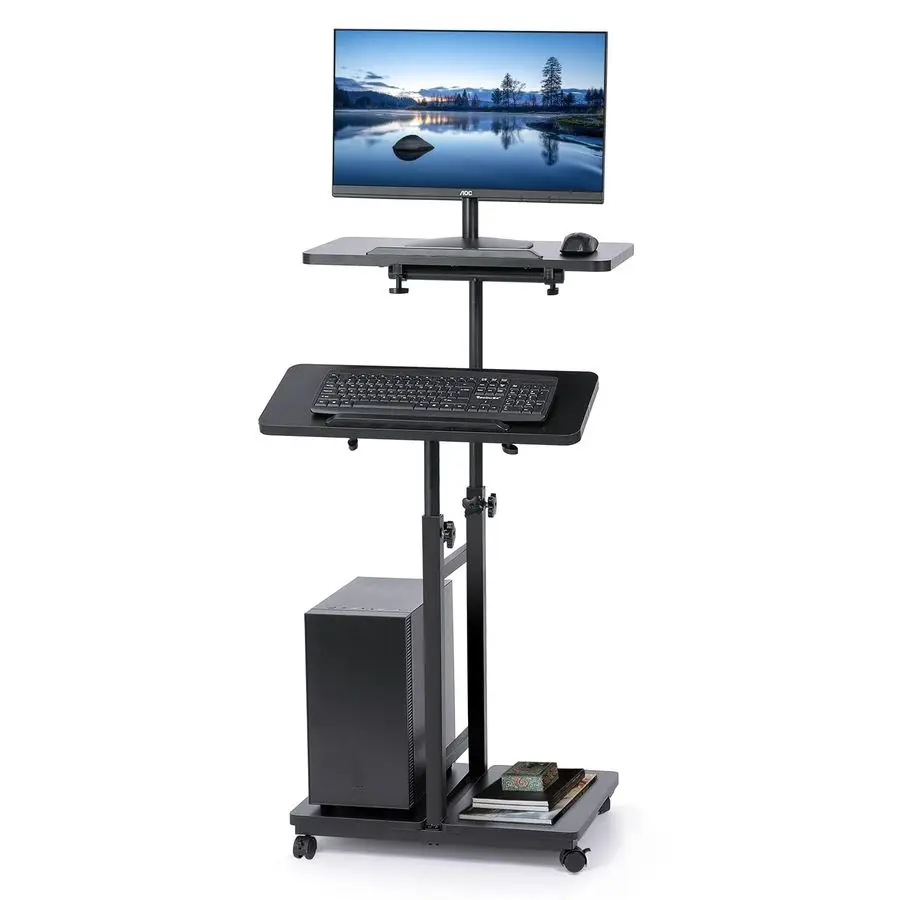 

Laptop Stand Desk, Standing or Sitting Rolling Computer Cart with Tower Stand, Adjustable Height 27.5 to 47.2 Portable Laptop T