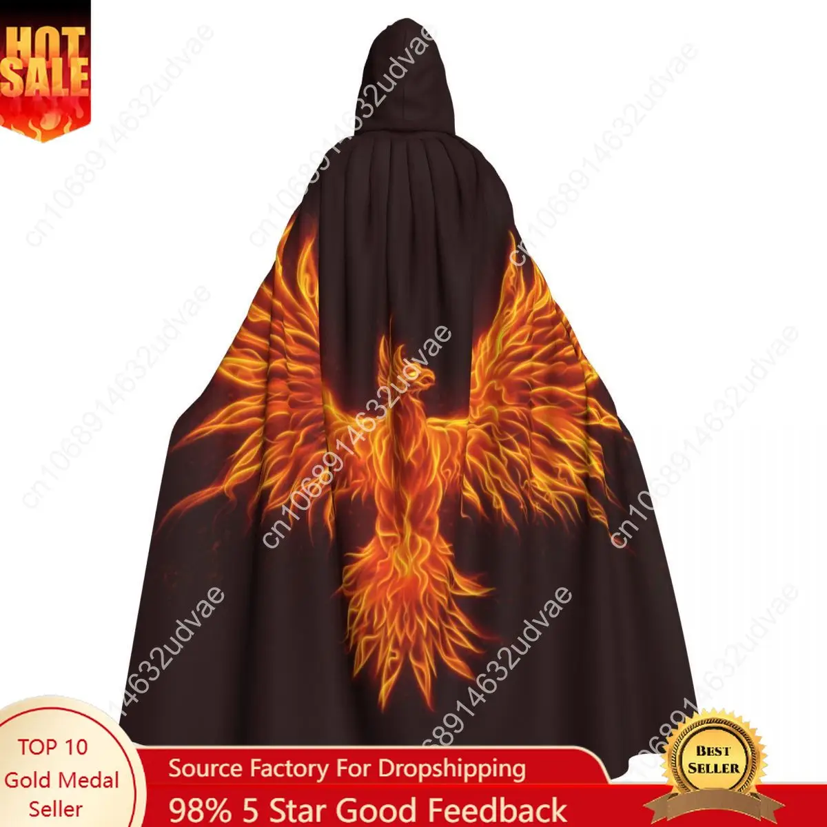 

Unisex Adult Fire Phoenix Cloak with Hood Long Witch Costume Cosplay