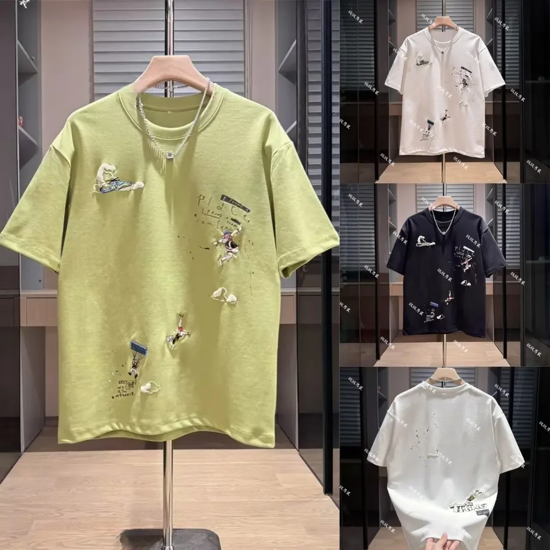

Personali Printed Loose Cotton T-irt ort Sve Heavyweight American Sle Couple's Top Youth Summer Faion Casual Wear