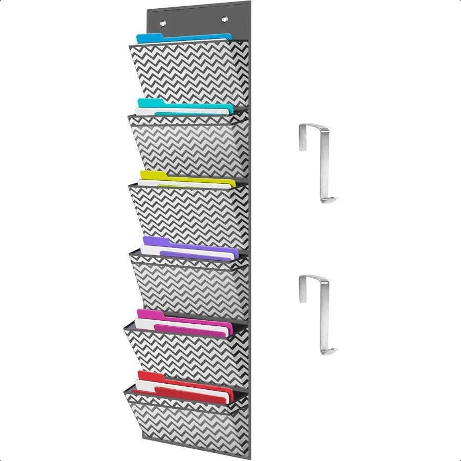 

Door Hanger Organizer Hanging Mount File Folders Organizer Grey Wave Pattern Wall File for School Mail Magazine Dorm Room Offic