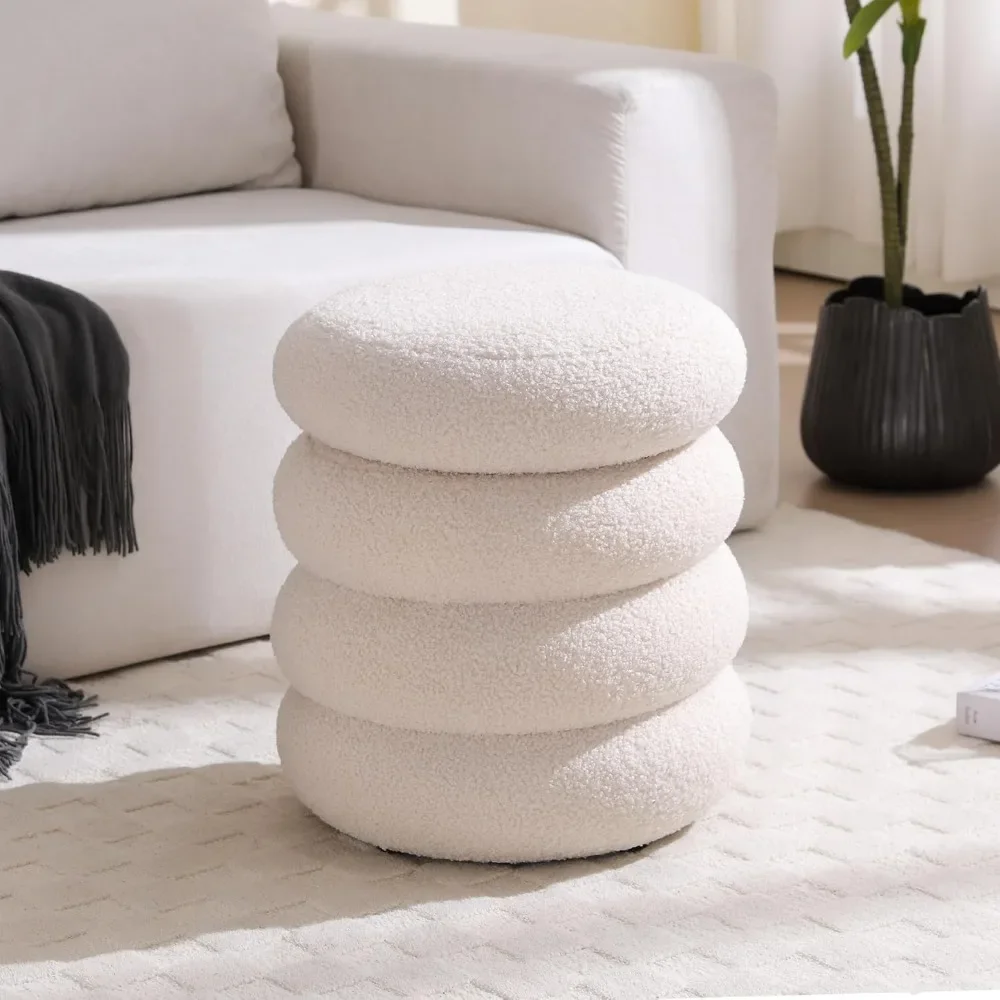 

Pouf Ottoman with Storage, Round Small Foot Rest Stool for Couch & Tall Chair, Sherpa Boucle Ottoman Seat with Removable Lid