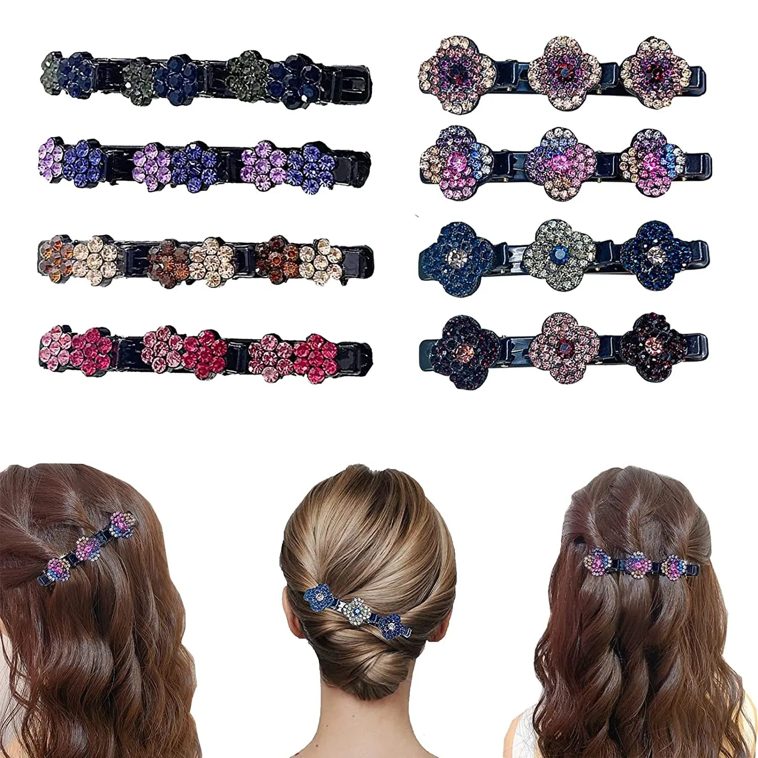 1/4pcs Shining Korean Flower Hair Clip Sweet Hair Decorate Clips Bangs Hold Barrettes Sparkling Crystal Stone Braided Hair Clips