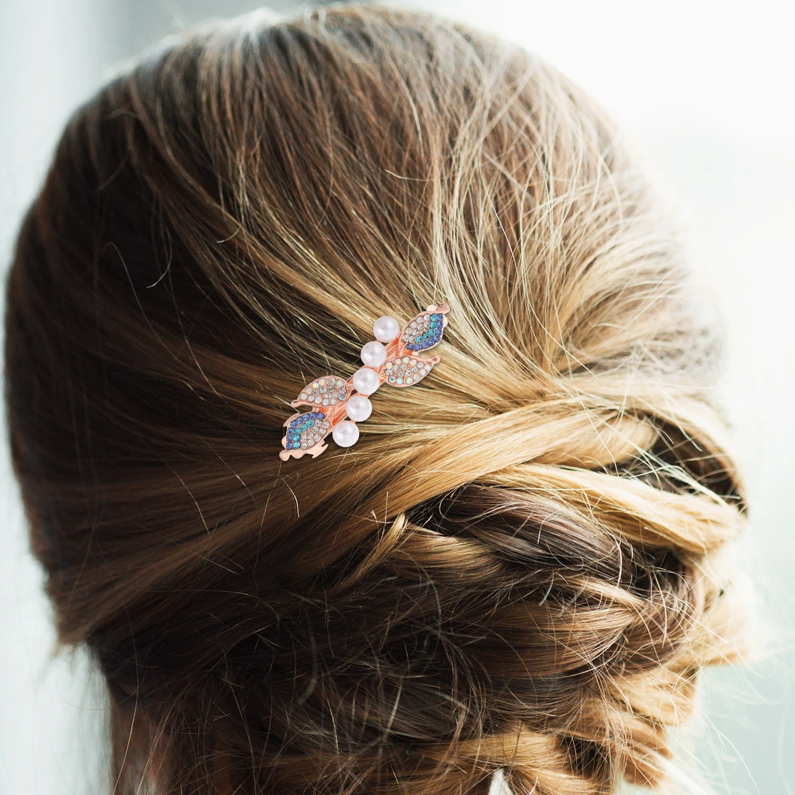 

Pearl Blue 8cm Rhinestone Clip for Thick Hair Elegant Bridal Accessories Wedding Updo Barrettes Vintage Metal Hair Pieces Women