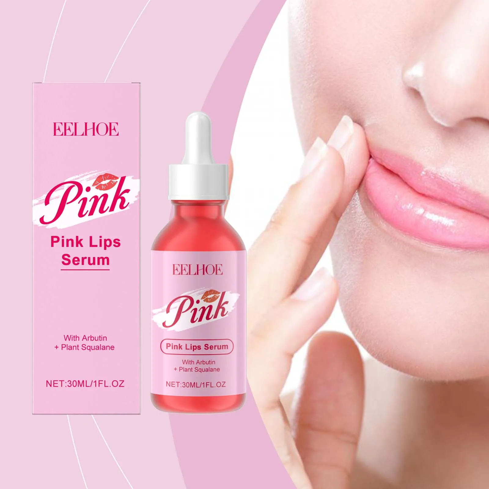 아르부틴 & 스쿠알란이 함유된 핑크 립 세럼 - 립 플럼퍼 & 브라이트너 트리트먼트 - 천연 립 틴트 효과