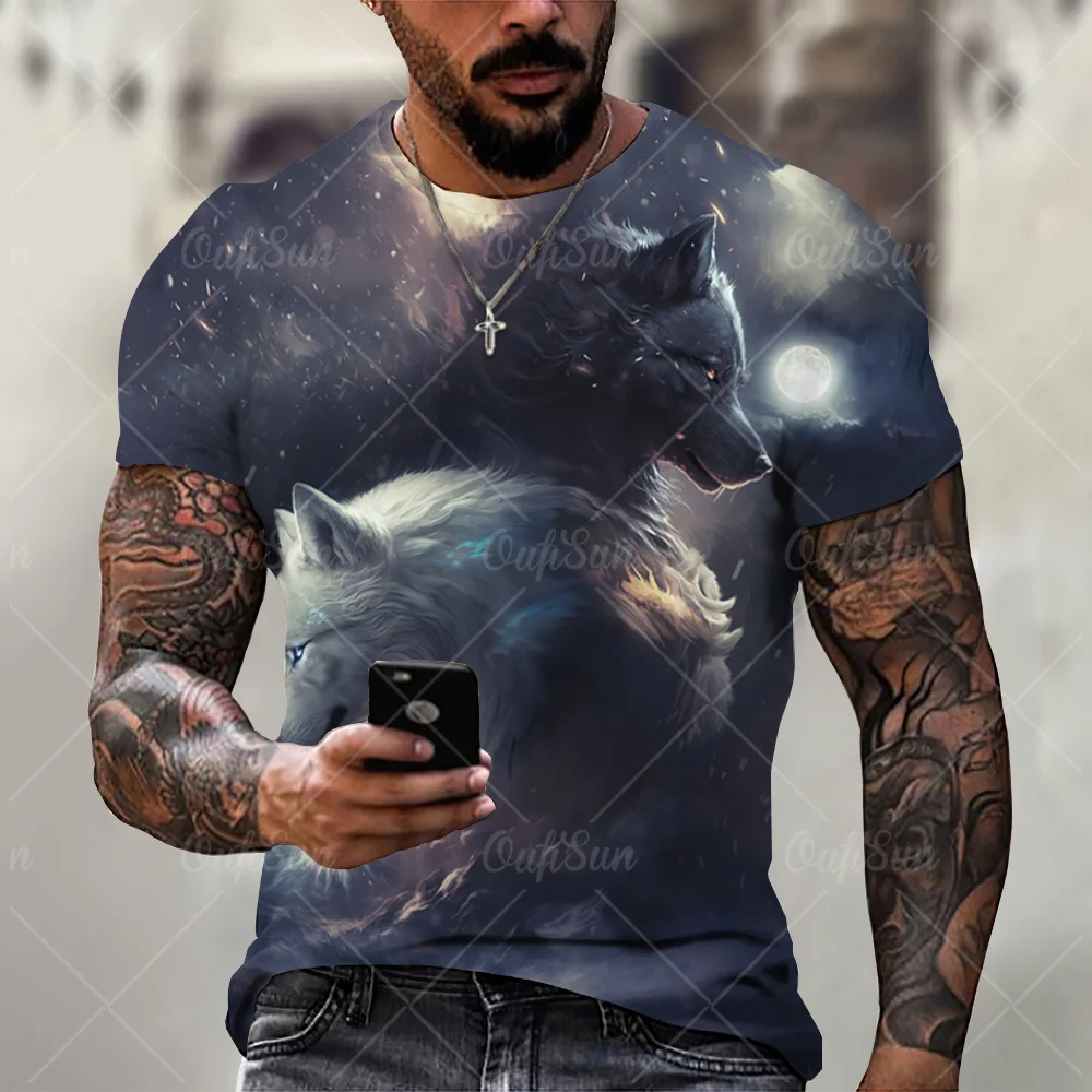 

Wolf T-Shirt For Men 3d Print Short Sleeve Tees Animal Tops Summer Casual Men'S Clothing Vintage T Shirt Quick Dry Streetwear XL