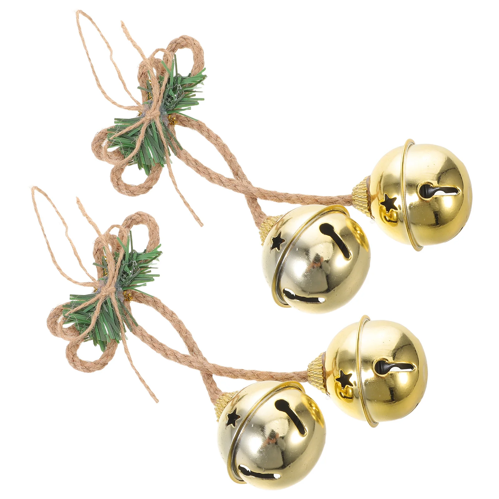 

2Pcs Metal Jingle Bells Golden Vintage Decorative Hanging Bell Jute Rope Christmas Tree Door Wall Wreath Holiday Party Ornament