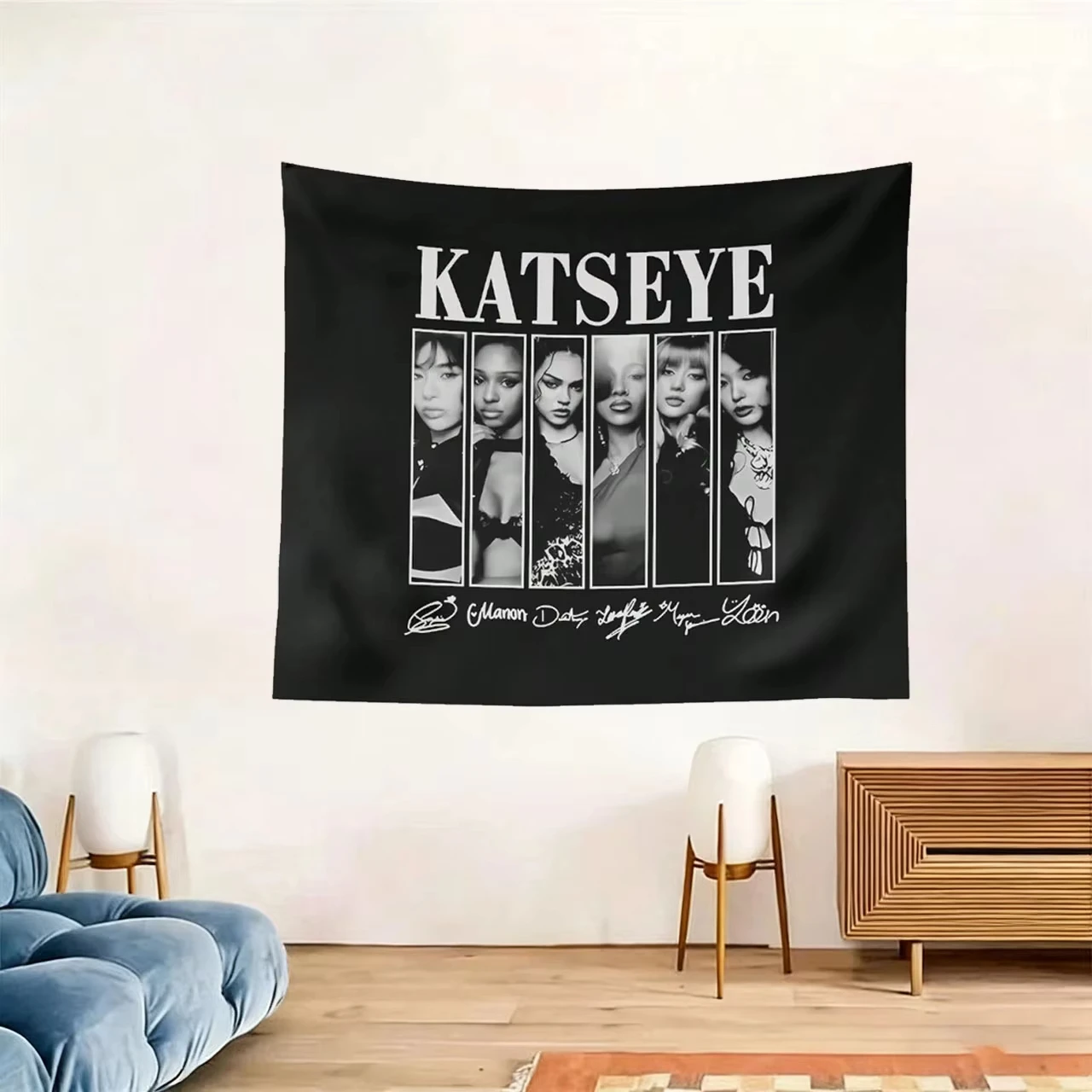 Katseye Kpop Fan Anime Art Tapestry Digital Painting Style Wall Hanging Flat Print Home Decor